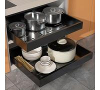 Unyqoos® Juego de 2 organizadores extraíbles para armarios de cocina, con guías telescópicas, metal, ajustables de 32 a 51,8 cm, capacidad de carga de 20,5 kg, dimensiones 41,9 x 31,5 x 7,4 cm