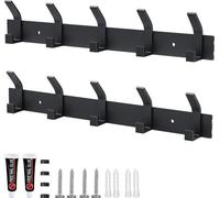 Unyqoos® Juego de 2 perchas de pared – Barra de aluminio para perchas de 37x7x3 cm, con 5 ganchos cada una, color mate, capacidad de carga de 15–20 kg, ganchos para pared, ideales para pasillos, baños