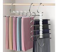 Unyqoos® Juego de 2 perchas para pantalones que ahorran espacio – perchas plegables, antideslizantes y multifuncionales para pantalones, vaqueros, bufandas y toallas, color , con 10 clips (5 pares)