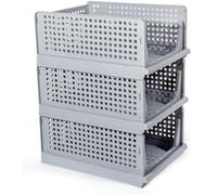 Unyqoos® - Juego de 3 cajas de almacenamiento apilables, con estructura triangular reforzada, base con rieles y ventilación de malla, ideales para guardar ropa y libros