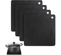 Unyqoos®: Juego de 4 agarraderas y posavasos de silicona de alta calidad, resistentes al calor hasta 240 °C, color , antideslizantes con diseño de panal, aptos para lavavajillas, ideales para ollas y