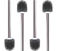 Unyqoos® Juego de 4 cepillos de limpieza para inodoro con cabezales reemplazables (diámetro 7 cm) – cerdas de TPR y mango de acero inoxidable 304, color gris
