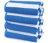 Unyqoos® Juego de 4 toallas de playa, 76 x 152 cm, 100% algodón hilado en anillo, 570 g/m², diseño a rayas estilo cabaña: suaves, absorbentes, ideales para la playa, la piscina y el spa