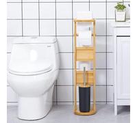 Unyqoos®: Juego de accesorios para baño 100% natural de bambú. Incluye un dispensador de papel higiénico independiente, un portacebro con tapa, un compartimento para rollos de repuesto, un soporte par