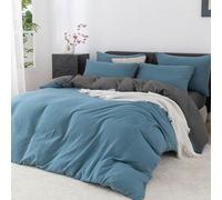 Unyqoos® Juego de ropa de cama de muselina transpirable, 100% algodón, color azul marino: incluye funda de edredón y funda de almohada, con cremallera oculta y lazos en las esquinas. Certificación Sta