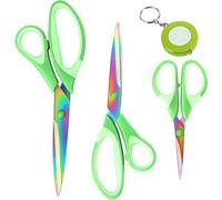 Unyqoos®: Juego de tijeras de 3 piezas – Tijeras de acero inoxidable multifuncionales para oficina y hogar, con agarre suave (PP/TPR), revestimiento de titanio, e incluye una cinta métrica