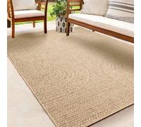 Unyqoos® Kansas: Alfombra robusta para interiores y exteriores, con aspecto de yute natural, resistente a la intemperie y a los rayos UV, con un discreto diseño de círculos/ondas, de 160 x 230 cm