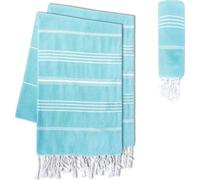 Unyqoos® LAYNENBURG Set de 2 toallas de rizo/hamam premium – 100% algodón hilado en anillo, tamaño XXL (100x200 cm), flecos hechos a mano, certificación STANDARD 100, color azul – ideales para la play