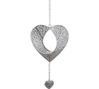 Unyqoos®: Linterna colgante con forma de corazón, de metal, con detalles ornamentales plateados. Portavelas para velas pequeñas, altura aproximada de 22 cm. Se vende por unidad (sin decoración)