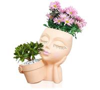 Unyqoos® Maceta decorativa con diseño de rostro femenino – Poliresina, ideal para interiores y exteriores, perfecta para suculentas y cactus