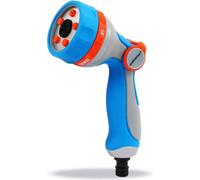 Unyqoos®: Manguera de jardín multifuncional de 5 funciones, ultraligera, fabricada en plástico. Cuenta con un mango ergonómico antideslizante con control por pulgar y un conector universal de conexión