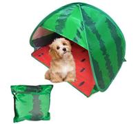 Unyqoos® Mini tienda pop-up para playa, 70x50x45 cm – diseño de sandía, tejido de poliéster, protección solar para perros y mascotas pequeñas, con compartimento superior para el teléfono móvil