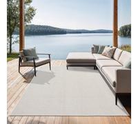 Unyqoos® Mistra: Alfombra exterior, fabricada con polipropileno resistente a la intemperie, ideal para balcones, terrazas, invernaderos y cocinas. Color crema, dimensiones: 300 x 400 cm