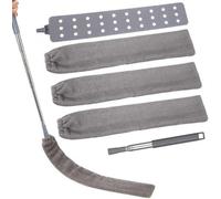 Unyqoos®: Mopa extensible para el polvo – Varilla telescópica de acero inoxidable hasta 1,4 m, cabezal flexible, cabezal universal de 43 cm, 4 fundas de microfibra lavables