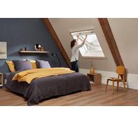 Unyqoos® Mosquitera enrollable para ventanas de tejado, 78x155 cm, blanca (RAL 9010) – carcasa de aluminio, tejido tensado, sistema de cierre a presión, barra de agarre con reducción de ruido, compati