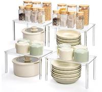 Unyqoos®: Organizador de cocina transparente y apilable, juego de 4 estantes. Grosor de 4 mm, capacidad máxima de 5 kg por estante. Flexible para especias, tazas y cosméticos