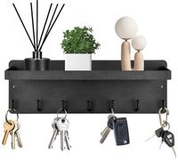 Unyqoos®: Panel metálico para llaves con espacio de almacenamiento, autoadhesivo, 7 ganchos, 28 x 9,5 cm. Soporte de pared para llaves, gafas y cartera