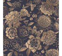 Unyqoos® Papel tapiz autoadhesivo de vinilo, 44,5 cm x 3 m – película decorativa para paredes con motivos de flores y mariposas doradas, resistente al agua y removible