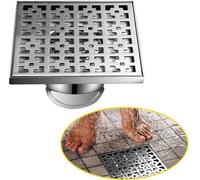 Unyqoos® Rejilla de ducha cuadrada de acero inoxidable, 15 x 15 cm, color plateado – Desagüe de suelo con válvula antirretorno y filtro para pelo, ideal para baño y cocina