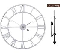 Unyqoos® Reloj de pared vintage grande, 60 cm de diámetro – redondo, metal plateado, marco de hierro macizo, números romanos, mecanismo de cuarzo silencioso, funciona con batería (1 x AA)