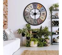Unyqoos® Reloj de pared vintage grande, 77 cm – Metal, números romanos, mecanismo silencioso con batería, decoración para sala de estar