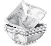 Unyqoos® Set de 4 tazones para sopa y cereales, diseño Flora – Porcelana, 850 ml, forma cuadrada, diseño "S", color gris mármol, 18,3 x 6,4 cm, aptas para lavavajillas y microondas, aptas para horno h