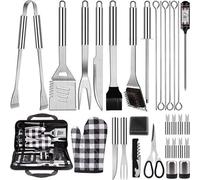 Unyqoos®: Set de parrilla de acero inoxidable de 31 piezas – Utensilios de barbacoa de lujo con mangos resistentes al calor, termómetro y bolsa de transporte, ideal para camping y picnics