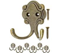 Unyqoos® Set: Juego de 6 ganchos dobles de hierro fundido con acabado en color latón, ganchos decorativos para pared, incluye 12 tornillos para abrigos, toallas y accesorios