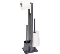 Unyqoos® Wenko Rivalta – Juego de accesorios para inodoro 3 en 1: cepillo para inodoro, soporte para rollo de papel higiénico y compartimento para repuestos, acero con acabado mate, vidrio de segurida