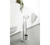Unyqoos® Wenko Rivalta: Juego de accesorios para inodoro independiente, 3 en 1: Cepillo para inodoro (con cabezal reemplazable), soporte para papel higiénico y rollo de repuesto, acabado plateado mate