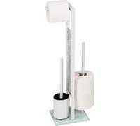 Unyqoos® Wenko Rivalta Samoa – Juego de inodoro independiente 3 en 1, con escobilla, soporte para papel higiénico y rollos de repuesto, acero lacado en blanco, vidrio de seguridad, 18 x 70 x 23 cm, bl