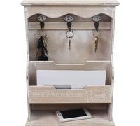 Unyqoos® Wohaga – Organizador de pared "Home" – Tablero de llaves con pizarra para notas, 2 compartimentos de almacenamiento y 3 ganchos numerados, madera/metal, 30×40×10,5 cm, blanco y marrón (con ac