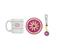 UO Kit Regalo Amigas Que Son Familia - Taza + Posavasos + Llavero - Pack Completo para Mejor Amiga - Regalo Original de Amistad Especial - Cerámica y Metal