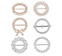 Uonlytech Conjunto de 6 Pinzas para Camisa y Bufanda Anillos Redondos de Metal con Brillantes y Perlas, Accesorios Elegantes para Ajustar Camisetas y Estilizar Ropa