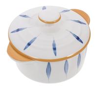 Uonlytech Cuenco de Cerámica Blanco Doble Asa, Apilable Rebabas, Adecuado para Desayuno, Sopa y Ensalada Hogar