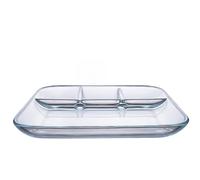 Uonlytech Plato de Vidrio Templado Dividido Fruta, para Comida y Cena | Superficie Lisa, Resistente al Calor, Diseño Separado, Fácil de Limpiar, para Empresa y Escuela