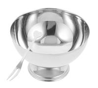 Uonlytech Tazón de Postre de Acero Inoxidable de 300ml, Portátil y Fácil de Limpiar, Adecuado para Restaurante y Aventuras al Aire Libre, Juego de 1 Set con Tenedor