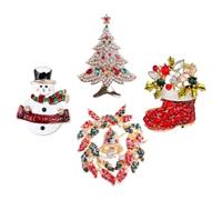 UPKOCH 4 Piezas Broche Navideño Creativo de Aleación, Pack 4 para | Guirnalda, Árbol, Muñeco y Zapato, Brillo Festivo, Complemento para Traje, Fiestas y Adornos