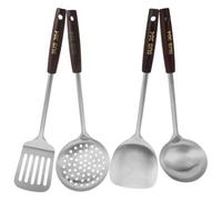 UPKOCH Juego de Espátulas y Cucharones con Mango de Madera de Acero Inoxidable 4 Piezas con Mango Largo y Evitar Quemaduras para Cocinar Cocina