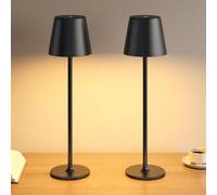 UPXNBOR 2 Unidades Lámparas de Mesa de Metal para Interior y Exterior | Lámparas de Mesita de Noche Táctiles, Inalámbricas, Recargables, Luz Cálida de 3 Niveles, Cuerpo de Metal, IP54, Negro