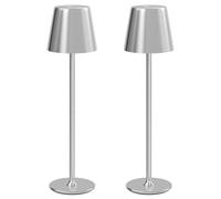 UPXNBOR 2 Unidades Lámparas de Mesa de Metal para Interior y Exterior | Lámparas de Mesita de Noche Táctiles, Inalámbricas, Recargables, Luz Cálida de 3 Niveles, Cuerpo de Metal, IP54, Plateado