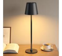 UPXNBOR Lámparas de Mesa de Metal para Interior y Exterior | Lámparas de Mesita de Noche Táctiles, Inalámbricas, Recargables, Luz Cálida de 3 Niveles, Cuerpo de Metal, IP54, Negro