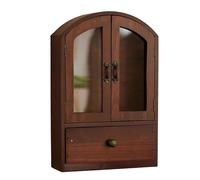 Uqezagpa Gabinete de almacenamiento de madera con puerta de cristal para cosméticos, suministros de joyería, organización del hogar, organizadores de escritorio de madera