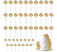 URAQT Topper Cake Bola, 45 Piezas Decoración Tarta de Bola, Mini Globo Palo Pastel, Bolas Palos Tarta para Cumpleaños Fiesta Boda, Palitos para Decoración de Tartas，A Oro