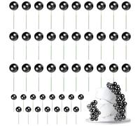 URAQT Topper Cake Bola, 45 Piezas Decoración Tarta de Bola, Mini Globo Palo Pastel, Bolas Palos Tarta para Cumpleaños Fiesta Boda, Palitos para Decoración de Tartas，A Negro