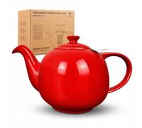 URBAN LIFESTYLE Tetera de porcelana con infusor de acero inoxidable, 1,1 L (5 tazas), tetera sin goteo para té a granel y bolsitas, modelo Swansea verde mar (Rojo)
