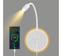 UrbanHomes Aplique de pared LED, lámpara de cuello de cisne flexible, luz de lectura junto a la cama con interruptor, puerto de carga USB, luz ambiental del dormitorio (3W 3000K+9W 6000K) (Blanca)