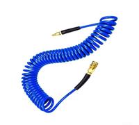 UrbanHui Manguera de aire de poliuretano en espiral con conexión rápida, tubo neumático flexible de 7,5 m para compresor, bobina azul resistente a alta presión (7,5 metros)