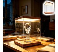 UrbanUp Urna Metacrilato Caja Acrílica Iluminada con Base de Madera de 3 cm, Vitrina de Pie de 20, 25, 30, 40, 50, 60, 70 y 75 cm, Organizador Antipolvo Trofeos, Maquetas(15x25xH35cm/6x10x14)