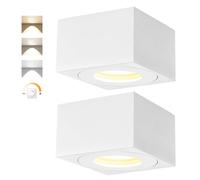 URing 2x Focos LED Interior Techo, Cuadrado, Dimmable, IP44 Focos, Ø80x50mm Foco Plano Blanco, 5W 550LM Módulo LED 230V, 3CCT 3000K/4000K/6500K, Aluminio Aplique Techo Interior